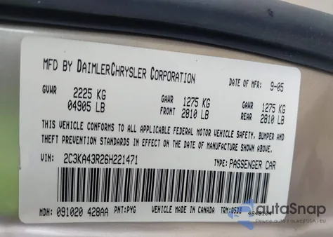 2006 Chrysler 300 z USA, uszkodzony, nr VIN 2C3KA43R26H221471